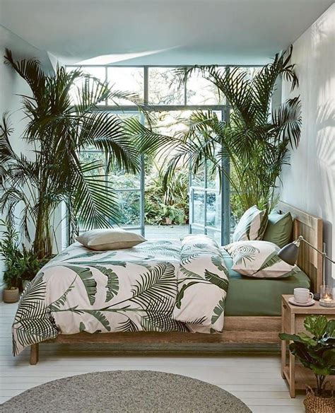 Greenery in tropical bedroom